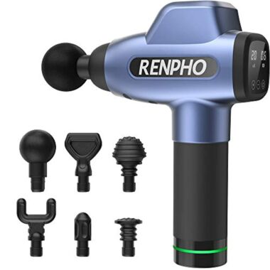 Pistolet de Massage Musculaire, RENPHO Masseur Musculaire des Tissus Profond avec 20 Niveaux Puissant Réglables 6 Têtes de Maasage et Ecran LCD pour la Relaxation et la Récupération Musculaire, Bleu