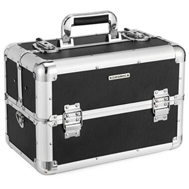 SONGMICS Mallette à maquillage XXL, Coffre cosmétique, Boîte de rangement, pour Bijoux et produits de maquillage, Bandoulière offerte, Beauty case, Dimensions 36,5 x 22 x 25 cm, Noir JBC228