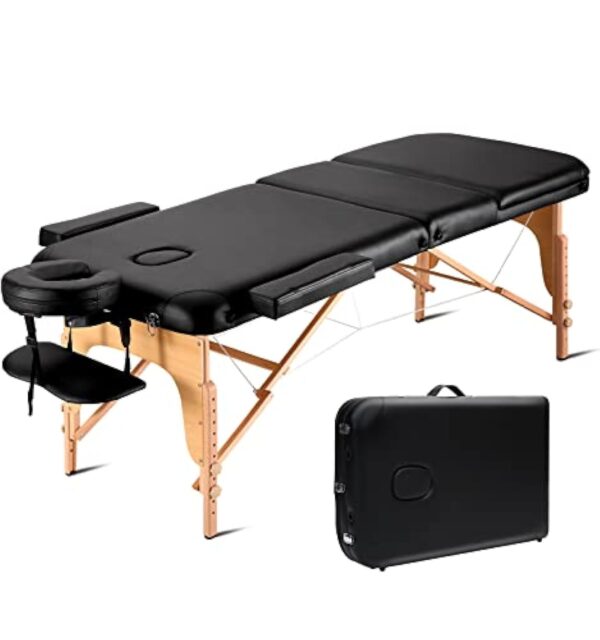 Careboda Table de Massage de Luxe 70 cm de Large 3 Zones avec 5 cm de Mousse de Haute densité (24 kg/m³) Pieds en hêtre Dur Réglable en Hauteur jusqu'à 270kg de Charge Sac de Transport