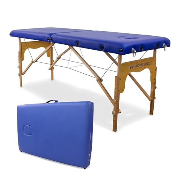 Mobiclinic, Table de massage pliante, Portable, CM-O1 Basic, 180x60 cm, Bois et similicuir, 2 zonas, Marque européenne, Hauteur réglable, Système de verrouillage, Supporte 250 kg, Crème