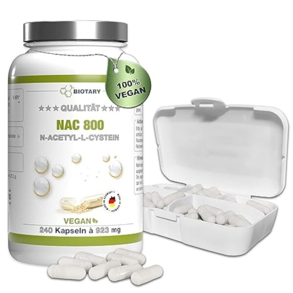 NAC 800 mg - 240 gélules – Pour 8 Mois - Pilulier inclus - Hautement dosé - Vegan - Qualité supérieure – Antioxydant & Détoxifiant – Made in Germany