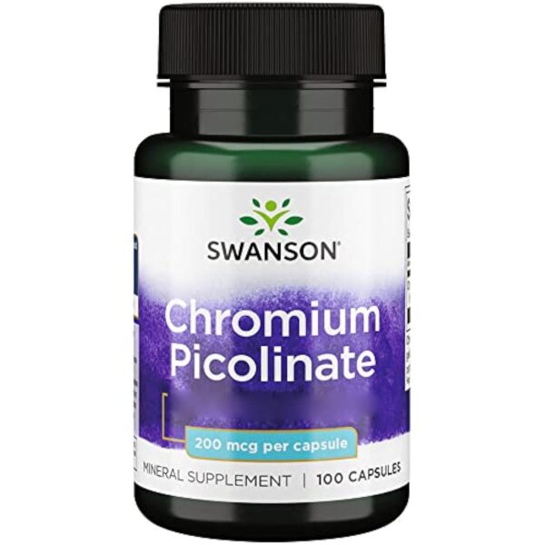 Swanson, Chromium Picolinate (Picolinate de Chrome), 200mcg, Hautement Dosé, 100 Capsules, Testé en Laboratoire, Sans Soja, Sans Gluten, Sans OGM