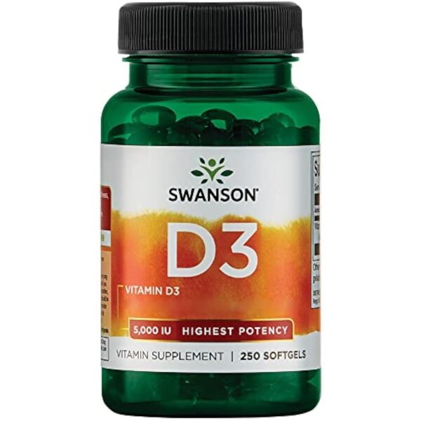 Swanson, Vitamine D3 125mcg (5000 UI), Dépôt, 1 Capsule tous les 5 Jours, 250 Capsules molles, Hautement Dosé, Testé en Laboratoire, Sans Soja, Sans Gluten, Sans OGM