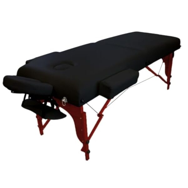 Vivezen - Table de Massage 15 cm Pliante 2 Zones en Bois foncé avec Panneau Reiki + Accessoires et Housse de Transport - Noir
