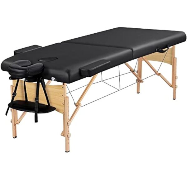 Yaheetech Table de Massage Mobile à 2 Zones - Hauteur réglable - Pieds en Bois et Sac de Transport - Pliable - 70 cm de Large - 213 x 92 cm