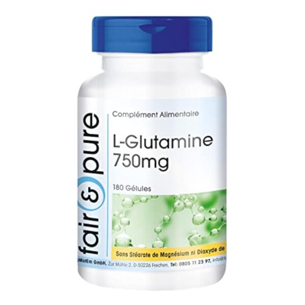 Fair & Pure® - L-Glutamine 750mg - avec 2250mg de L-Glutamine par dose journalière - végan - 180 gélules