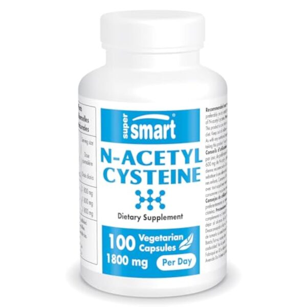 N-Acetyl Cysteine (NAC) - Booster de Glutathion - Antioxydant et Détoxifiant - Anti-Âge - Protège le Foie - Contre le Stress Oxydatif - 100 Gélules Végétales - Sans OGM - Sans Gluten - Supersmart