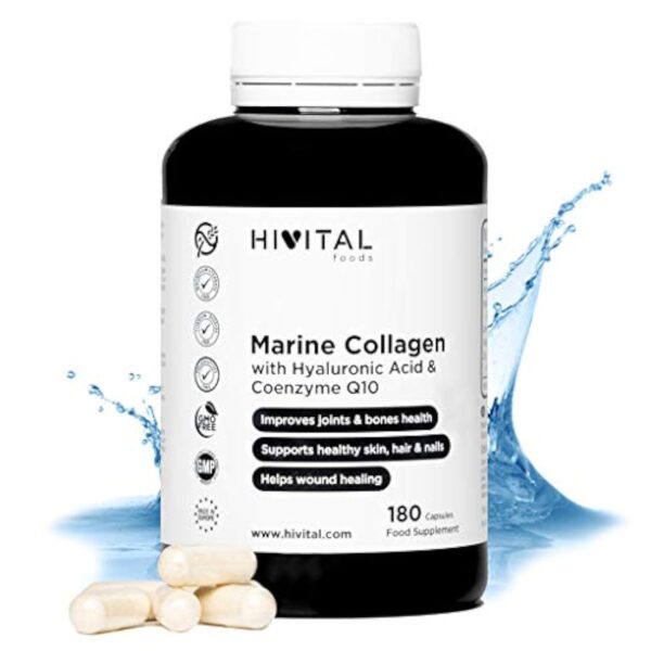 Collagène Marin et Acide Hyaluronique, Coenzyme Q10, Vitamine C et Zinc | 180 gélules (3 mois de traitement) | Peptides pour la santé des articulations, cartilage, les os, peau, cheveux et ongles. – Image 2