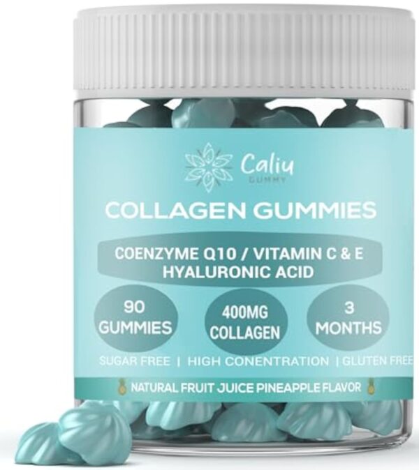 Gommes de Collagène | 90 Gummies |Vitamines collagen 400Mcg +Acide Hyaluronique + Coenzyme+Q10 +VtmC/D |Supplément pour la Peau les Cheveux et les Articulations |Sans sucre Ananas |3 mois (90) – Image 2