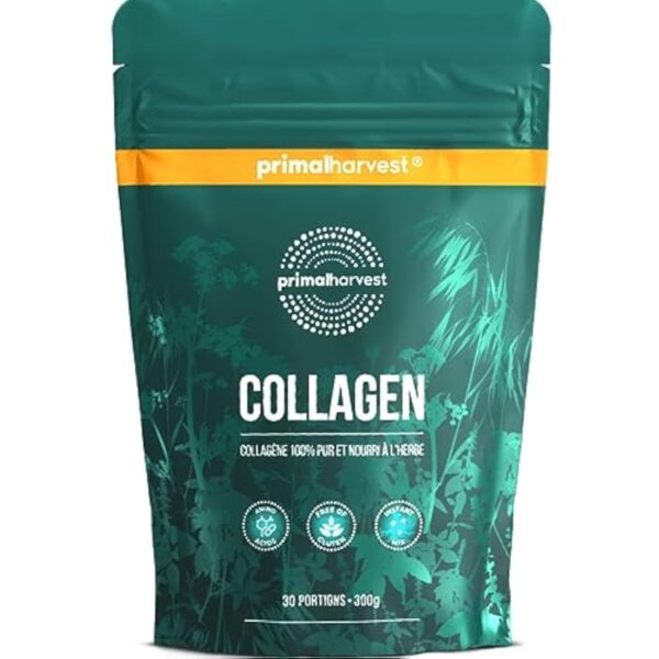 Primal Harvest Collagen poudre - 30 portions Premium Collagen Complex - alimentation durable à l'herbe - hydrolysat de collagène- goût neutre & solubilité optimale