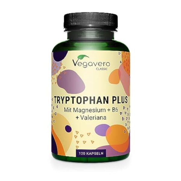 Tryptophane 600 mg | Avec Valériane, Magnesium et Vitamine B6 | Aide au Sommeil + Humeur | 120 Gélules | Vegan & Sans Additifs | Vegavero®