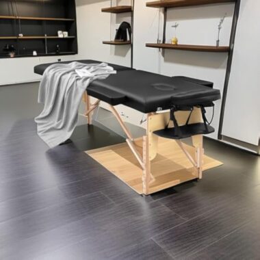 Higliocas Table de massage pliable cosmétique : 2 zones en bois Table de massage mobile Lit de massage pour physiothérapie et tatouage – Image 3