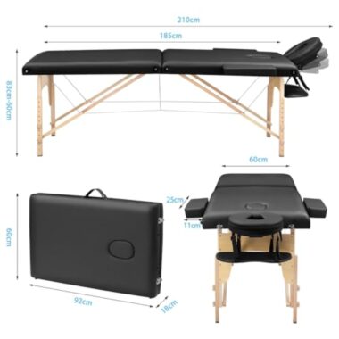 Higliocas Table de massage pliable cosmétique : 2 zones en bois Table de massage mobile Lit de massage pour physiothérapie et tatouage – Image 4