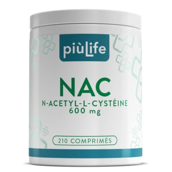 NAC n-acetyl-cysteine 600 mg 210 Comprimés PiùLife, 1 par Jour, Complément Antioxydant Puissant, Dérivé Stable de la L cysteine, Synthèse du Glutathion, Soutien du Système Immunitaire – Image 2