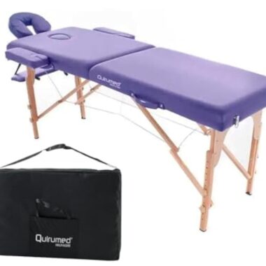 QUIRUMED Table de Massage Pliable en Bois Easy, Couleur Violet, 194 x 70 cm, Table de Massage, Massage physiothérapie, Similicuir tête articulée, Hauteur réglable, 2 Corps jusqu'à 150 kg