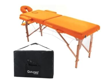 QUIRUMED Table de Massage en Bois Pliable Facile, Couleur Orange, 194 x 70 cm, Table de Massage, Massage Physiothérapie, Similicuir, Tête Articulée, Hauteur Réglable, 2 Corps, Jusqu'à 150 kg – Image 2