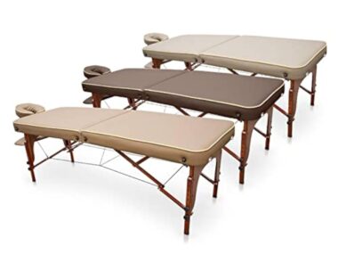 QUIRUMED Table de Massage pour Spa, Portable en Bois, Beige, Bois Verni, Similicuir, Rembourrage Haute densité, Hauteur réglable, Pliable, tête Amovible, jusqu'à 210 kg – Image 3