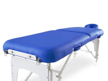 QUIRUMED Table Pliante de shiatsu en Bois, 211 x 60 cm, Couleur Bleu, Simili Cuir, réglable en Hauteur, Appui-tête Amovible, Structure renforcée, jusqu'à 185 kg – Image 4