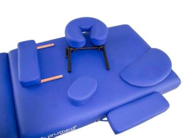 QUIRUMED Table de Massage en Bois Pliable Facile, Couleur Orange, 194 x 70 cm, Table de Massage, Massage Physiothérapie, Similicuir, Tête Articulée, Hauteur Réglable, 2 Corps, Jusqu'à 150 kg – Image 4