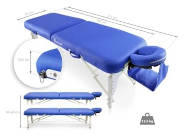 QUIRUMED Table Pliante de shiatsu en Bois, 211 x 60 cm, Couleur Bleu, Simili Cuir, réglable en Hauteur, Appui-tête Amovible, Structure renforcée, jusqu'à 185 kg – Image 5