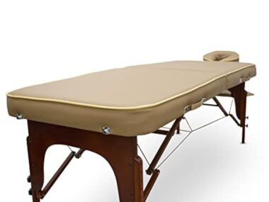QUIRUMED Table de Massage pour Spa, Portable en Bois, Beige, Bois Verni, Similicuir, Rembourrage Haute densité, Hauteur réglable, Pliable, tête Amovible, jusqu'à 210 kg – Image 5