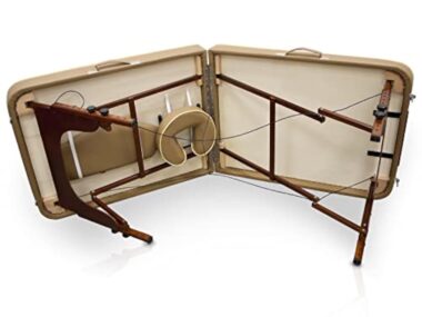 QUIRUMED Table de Massage pour Spa, Portable en Bois, Beige, Bois Verni, Similicuir, Rembourrage Haute densité, Hauteur réglable, Pliable, tête Amovible, jusqu'à 210 kg – Image 7