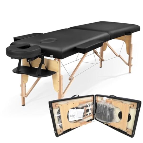 Eccellensedie Table de Massage Pliante Professionnelle - 2-Zone Bois Table Massage Portative pour Physiothérapie et Tatouage
