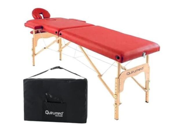 QUIRUMED Table de Massage Pliante en Bois Easy, Colour Red, 186 x 66 cm, Table de Massage, Massage physiothérapeutique, Simili Cuir, Appui-tête articulé, Hauteur réglable, 2 Sections