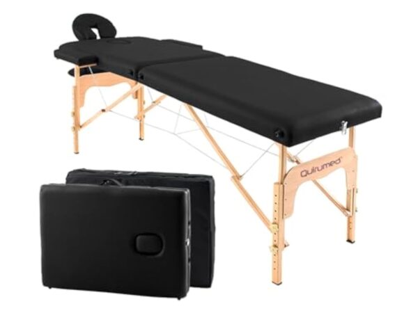 QUIRUMED Table de Massage Pliable en Bois Easy, Couleur Noire, 182 x 60 cm, Similicuir Portable, légère tête Amovible, Trou du Visage, Hauteur réglable jusqu'à 120 kg – Image 2